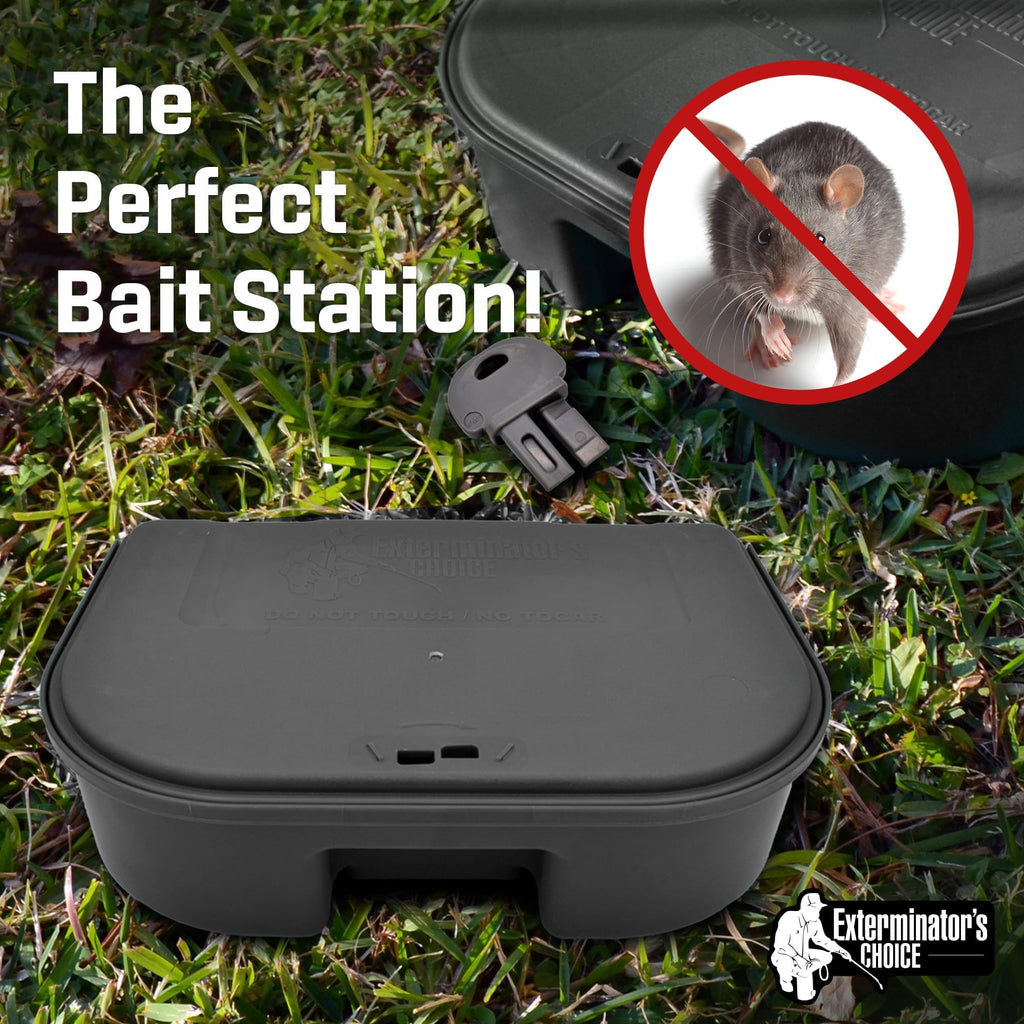 Exterminators Choice Compact Mouse Bait Station - Heavy-Duty Outdoor Rat Bait Box - Lockable Design with Key - Versatile Indoor & Outdoor Use - Pack of 12, Black, 4.75in x 3.5in x 1.25in