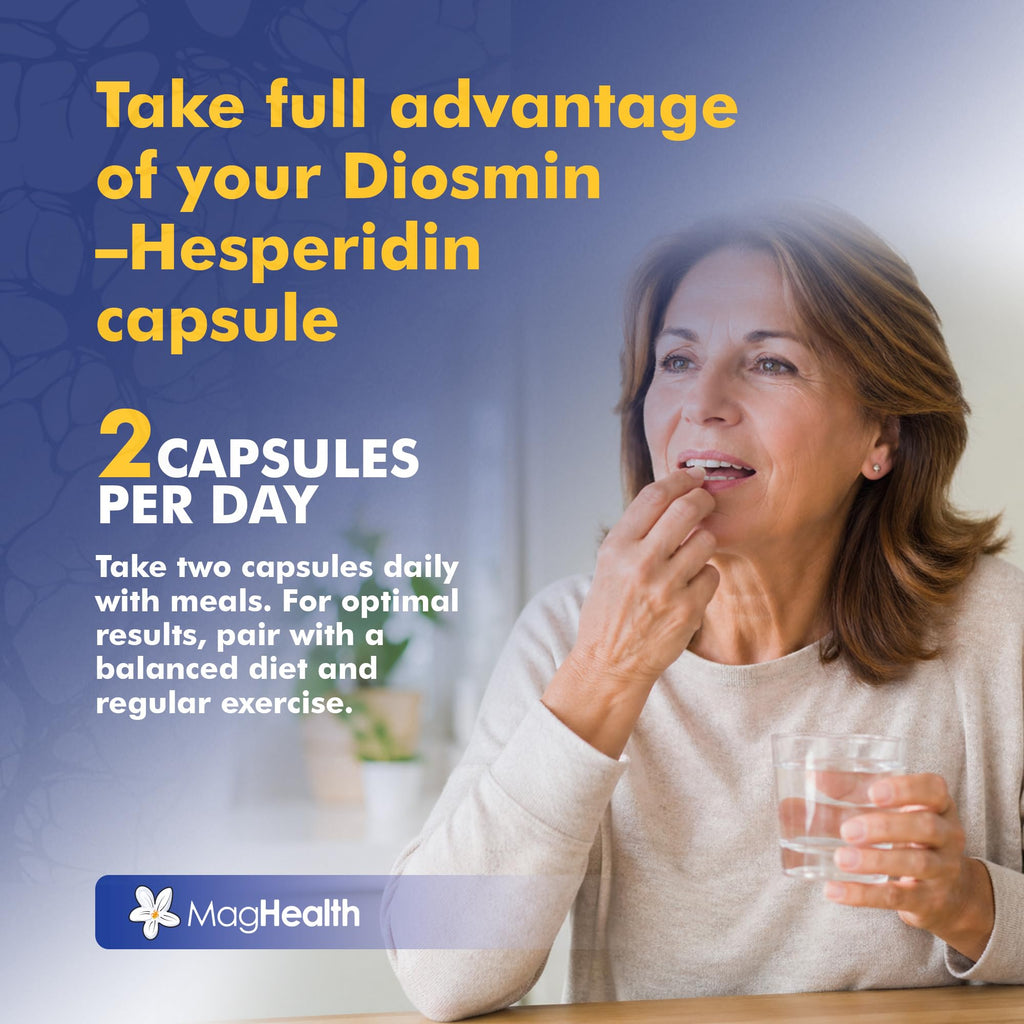 MagHealth Diosmin Hesperidin 1000mg - MPFF Micronized Formula, 900mg Diosmin + 100mg Hesperidin per Serving | Vein Support, Leg Circulation & Blood Flow Supplement | 60 Capsules, Non-GMO, Gluten Free