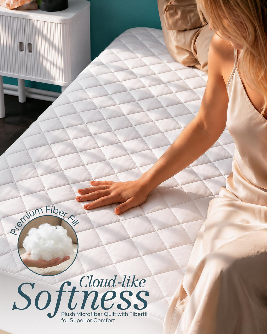 Queen Mattress Pad, Quilted Mattress Protector Topper fits 16" Deep Pocket