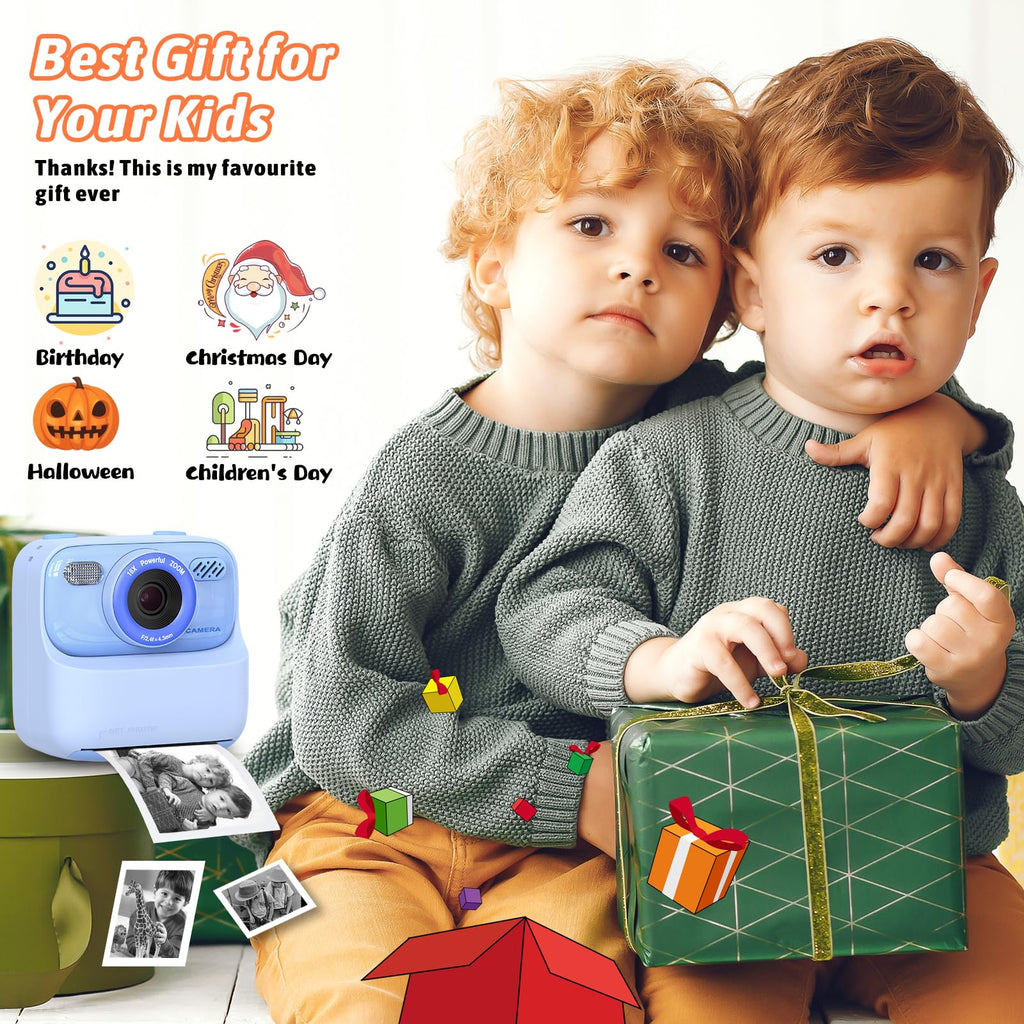 Kids Instant Digital Cameras for Boys and Girls, 1080P HD Dual-Lens Selfie Digital Camera with Print Paper & TF Card, Christmas Birthday Gifts Toys for Toddler and Teenagers Age 3-16 Years Old