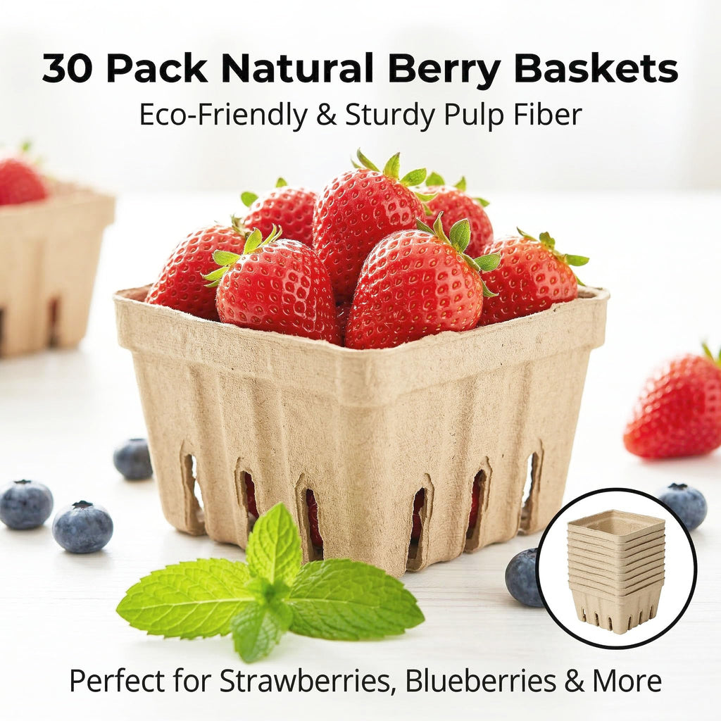 40 Pack Natural Pulp Fiber Berry Basket,Small Molded Produce Vented Basket