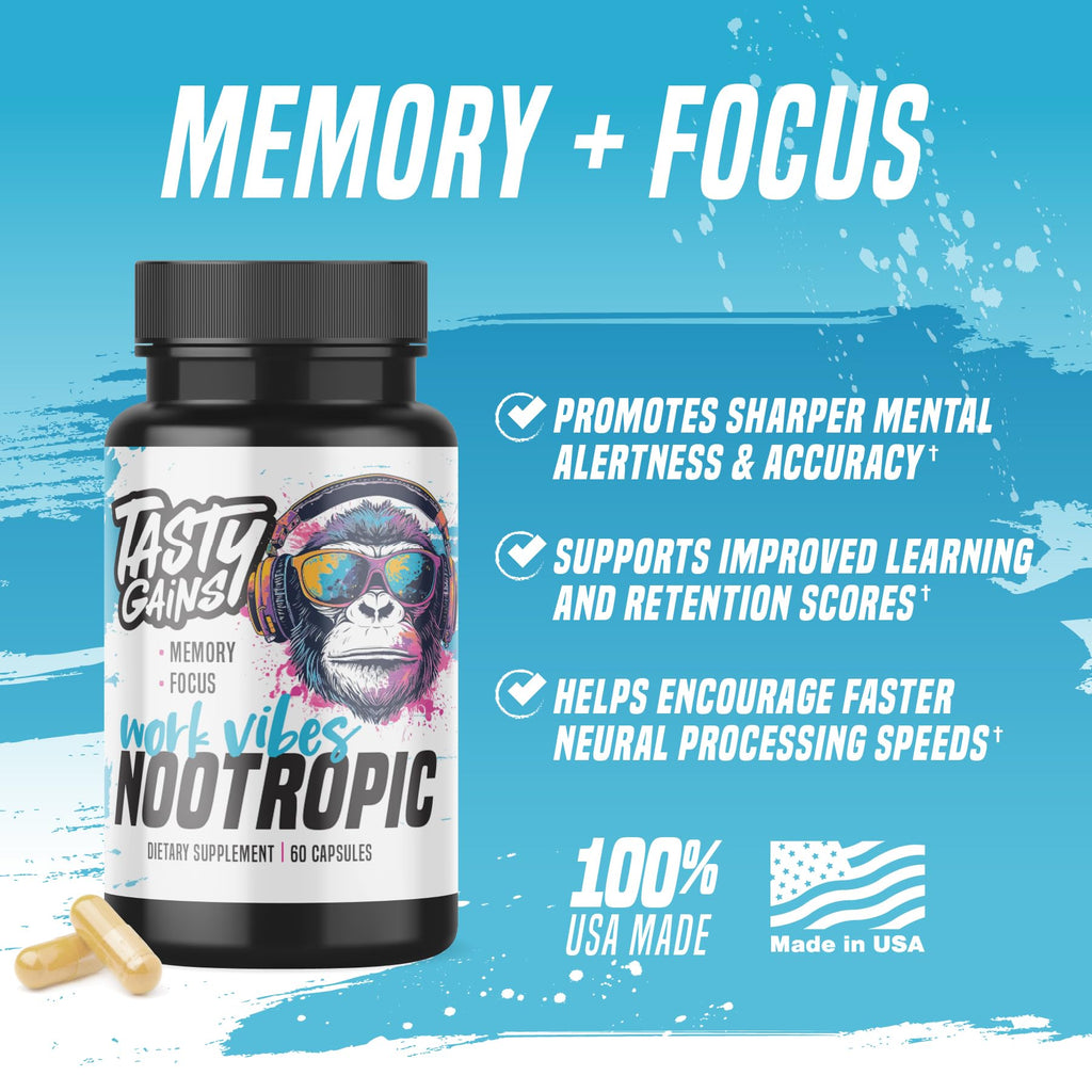 Nootropic Brain Supplement for Memory and Focus - Vitamin for Mental Health & Brain Health with L-Theanine, Rhodiola Rosea & Phosphatidylserine - Memory, Mental Clarity & Cognitive Improvement - 60 Ct