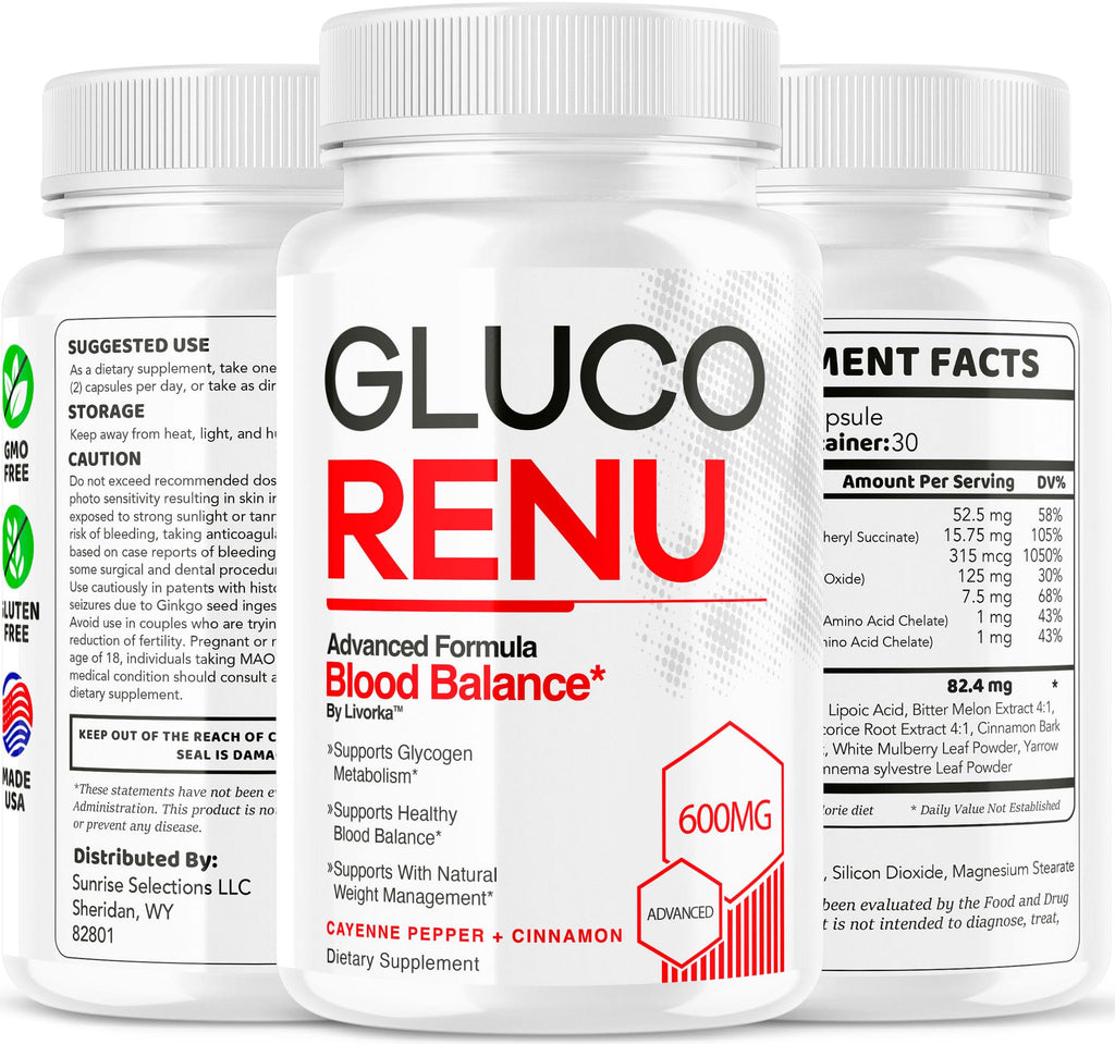 (3 Pack) Gluco Renu Capsules - Official Gluco Renu, GlucoRenu Supplement, Natural Support GlucoRenu, Gluco Renu Premium Formula, 90 Capsules for 3 Months