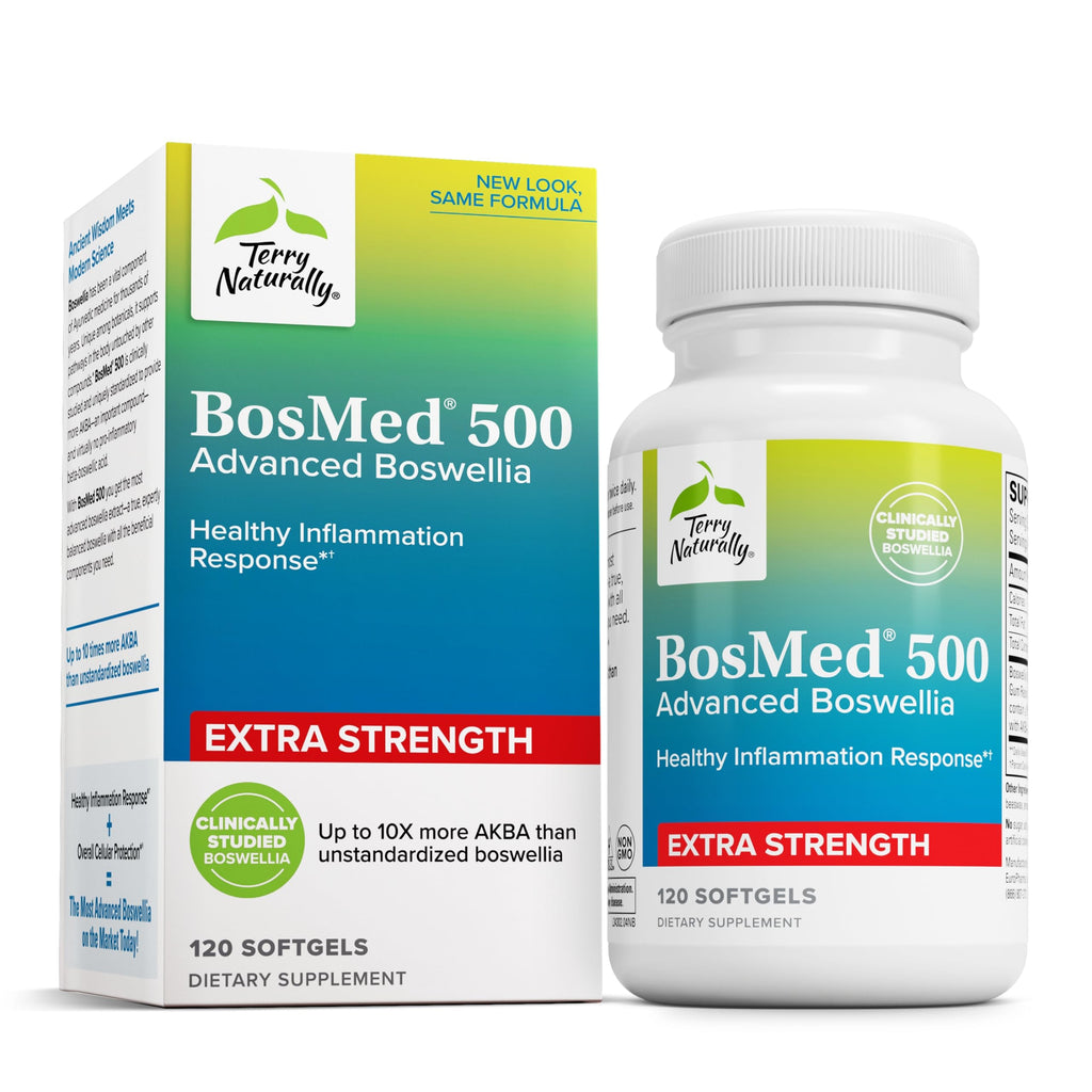 Terry Naturally BosMed 500 Extra Strength - Boswellia Serrata Extract Supplement - Supplement for Healthy Lung Support - Herbal Supplement Formula with High Levels of AKBA - 120 Softgels