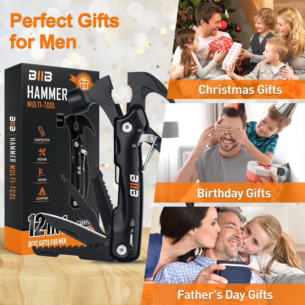 BIIB Gifts for Men, 12 in 1 Hammer Multitool, Anniversary Birthday Gifts for Men, Mens Gifts for Him Dad Husband Boyfriend, Dad Gift for Mens Who Have Everything, Camping Essentials Survival Gear Tool