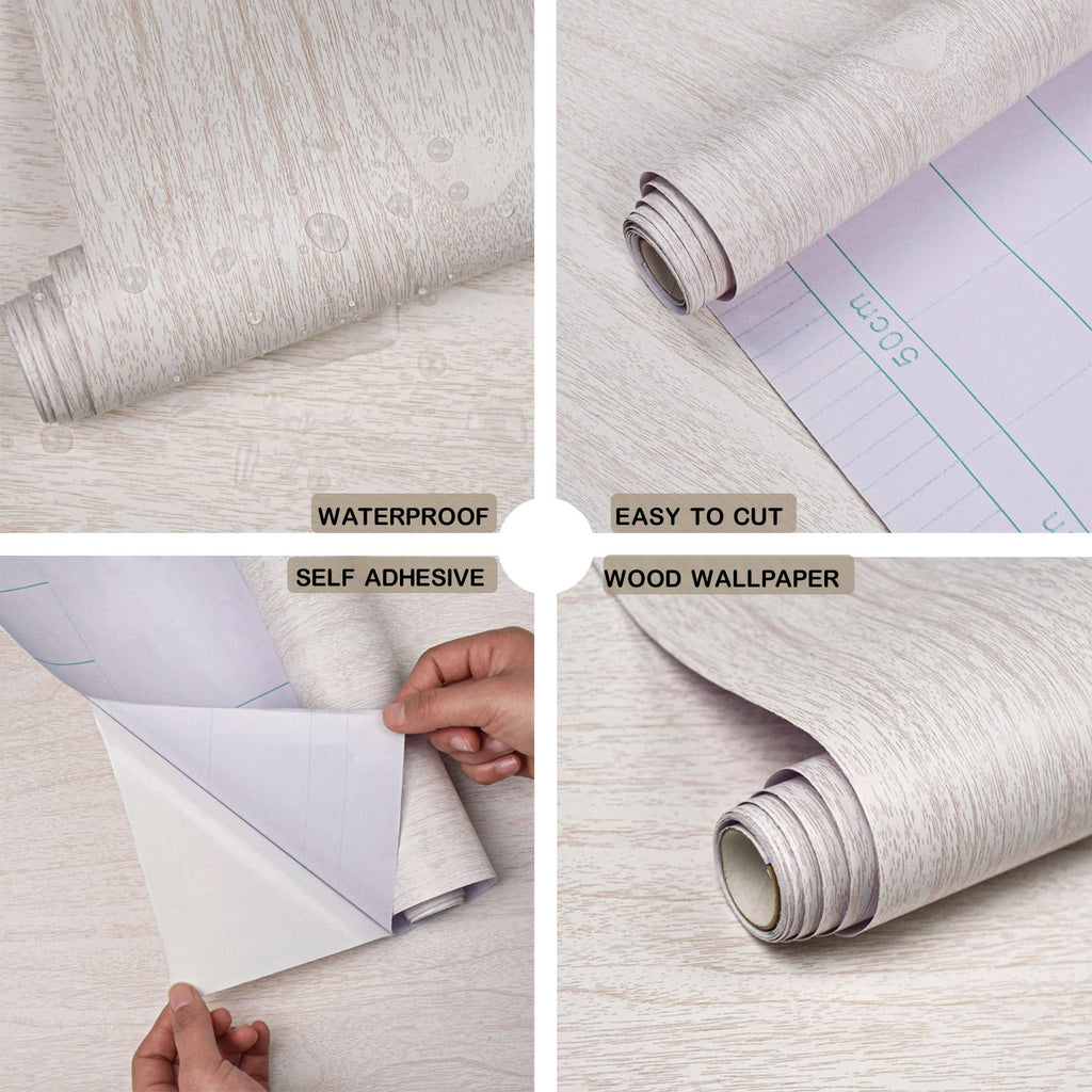 Lativo White Wood Contact Paper for Cabinets/Drawers Wood Grain Peel and Stick Wallpaper for Furniture Kitchen Shelf Liner Self-Adhesive Wallpaper Vinyl Waterproof Easy to Install/Clean17.7inW 630inL