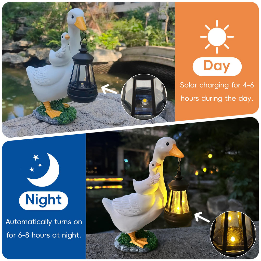 Solar Goose Statue with Lantern, 7.48" Resin Garden Decor Outdoor Ornament