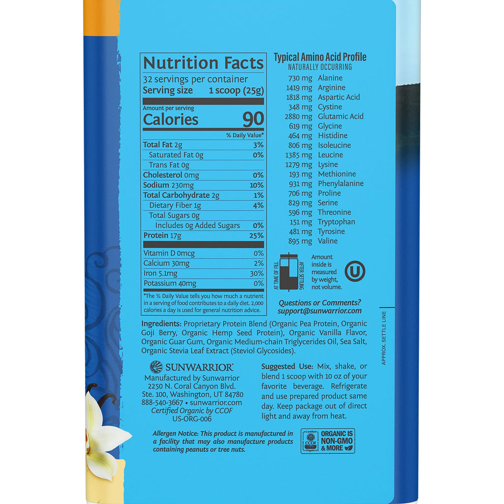 Organic Plant Based Protein Powder | Vegan Organic Protein Powder Vanilla Flavored with BCAA Amino Acids & Hemp Seed Pea Blend | Non-GMO Soy Dairy Filler & Gluten Free (Vanilla, 32 Servings)