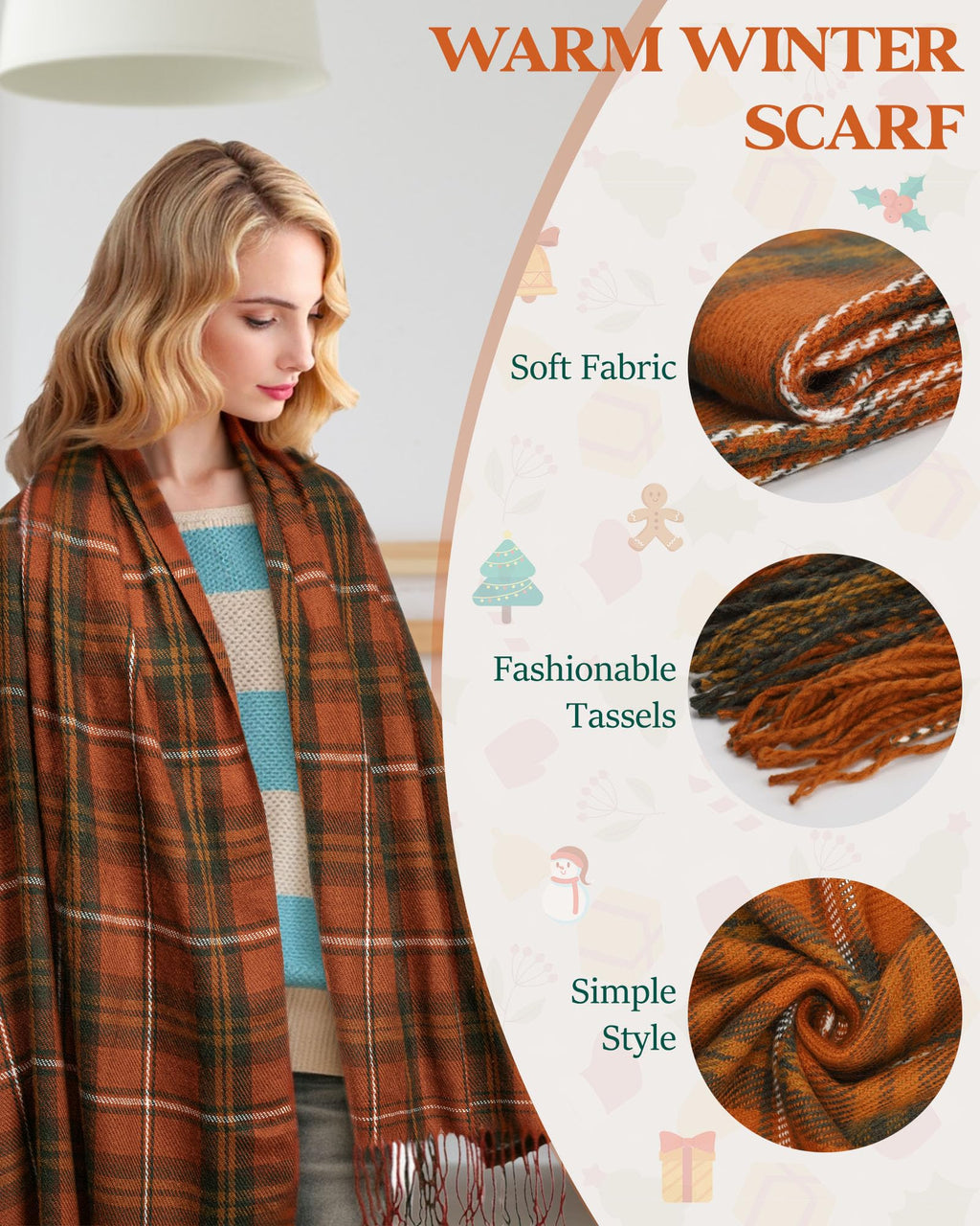 YSense Winter Scarf for Women Long Plaid Scarves Ladies Gifts