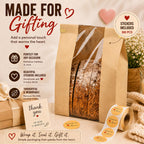 200 Pack Large Paper Sourdough Bread Bags with Tin Tie Tabs & 500 Stickers