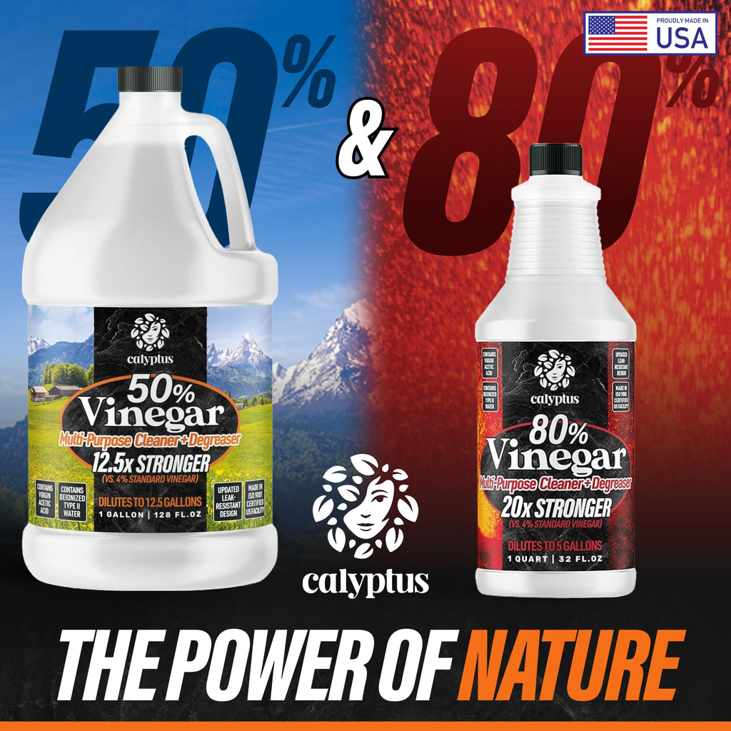 Calyptus 50% Pure Concentrated Vinegar | Maximum-Performance (12.5X) Power | Technical Grade | Dilutes Easily to 5% Acidity (1.5 Cups per Gallon) | Home and Outdoor Cleaning Concentrate | 2 Gallon