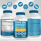 5-in-1 Fish Oil Omega 3 Supplements (2100mg) - Fish Oil with Vitamins D3 & K2 and CoQ10 - EPA DHA Omega 3 Supplement - Lemon Flavored Fatty Acid Supplements, Pack of 2