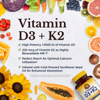Vitalitown Vitamin D3 K2 Supplement, Vitamin D3 10000 IU Vitamin K2 (MK7) 200 mcg, 300 Softgels, Non-GMO, No Gluten & Soy, for Bone, Teeth, Immune & Heart Health