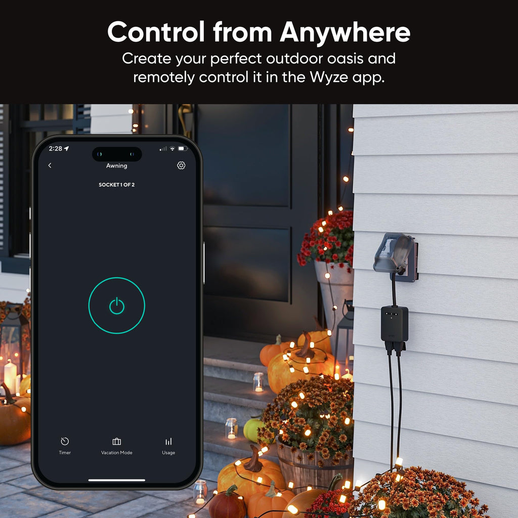 Wyze Plug Outdoor, Dual Outlets Energy Monitoring, IP64, 2.4GHz WiFi Smart Plug, Works with Alexa, Google Assistant, IFTTT, No Hub Required, Black
