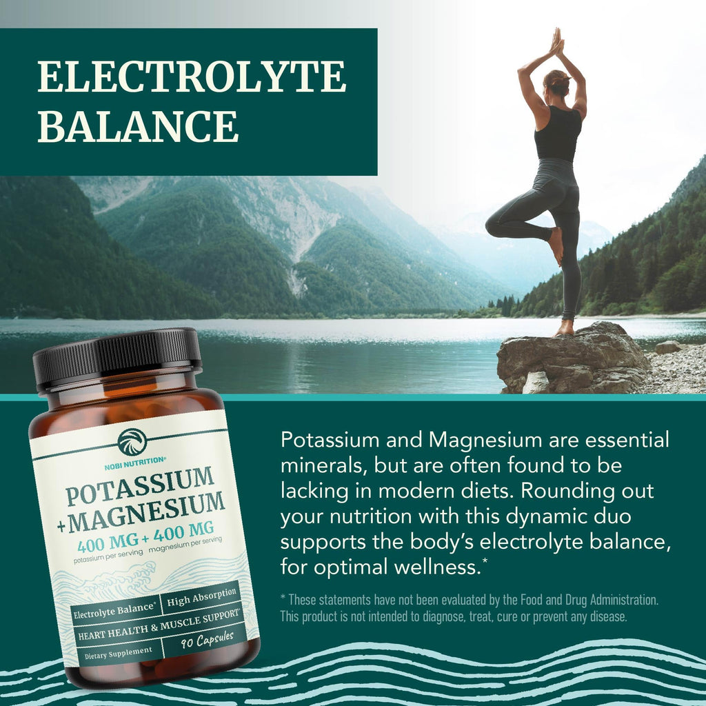Potassium Magnesium Supplement | High Strength Electrolyte Balance for Heart Health & Muscle Support | 400 MG Potassium + 400 MG Magnesium | Energy, Bone Health, Sleep & Mood Support | 90 Ct.
