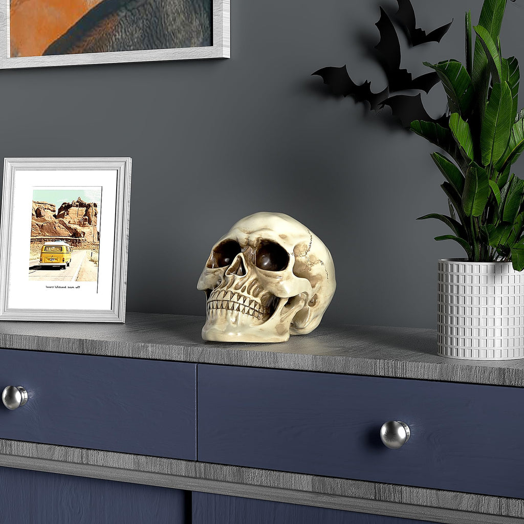 READAEER Halloween Skull Head, Life Size Resin Skull, Large Size Adult Skull Head Model for Home Decoration, Halloween Skull Statue, Human Skull Head Model (White)