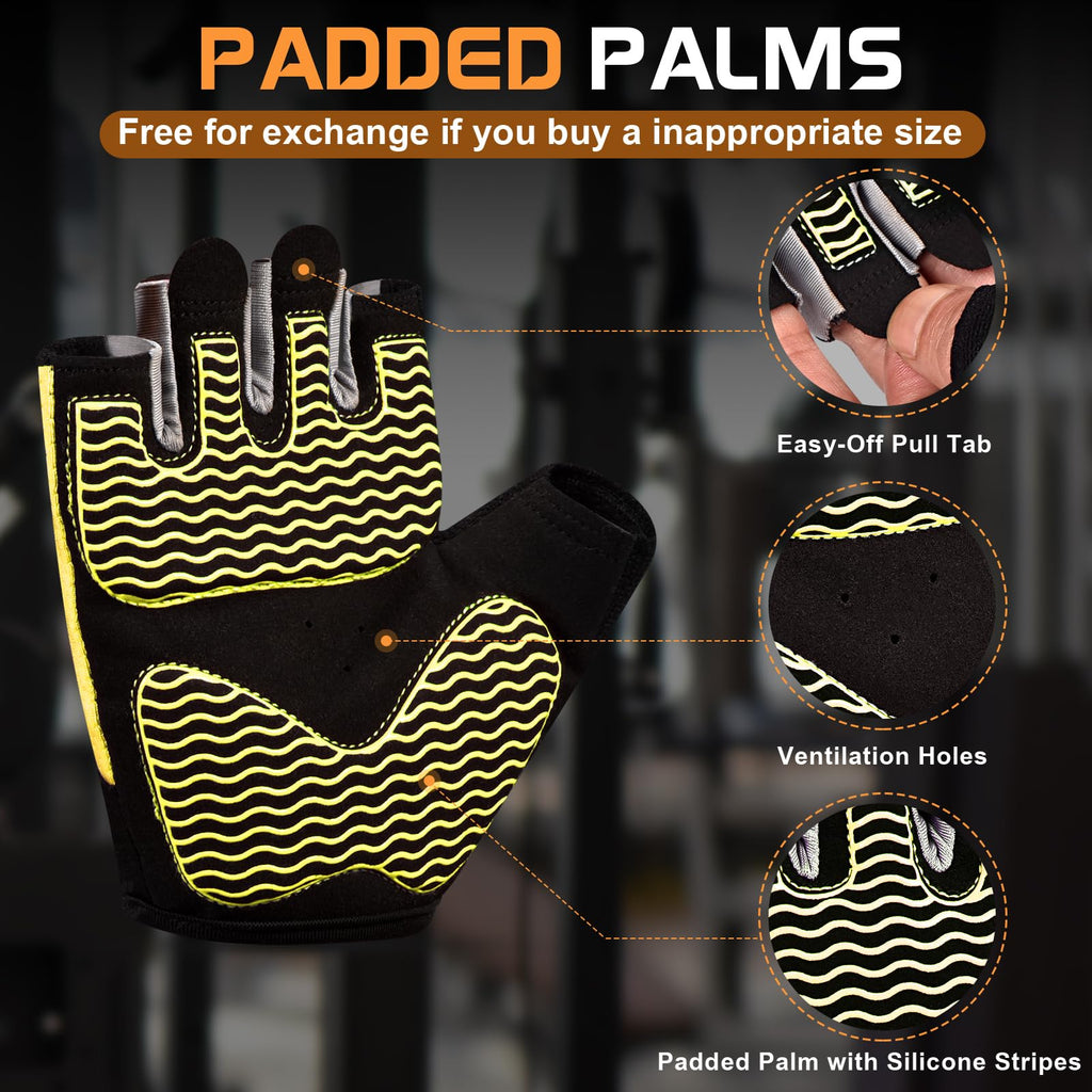 Sunnex Gym Gloves - Fingerless, Breathable Fitness Gloves for Weightlifting, Sports Training