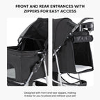 NEWBULIG Pet Stroller for Dogs, Cats Stroller with 3 Wheel, Foldable, Lightweight and Durable, Ideal for Small to Medium Pets, Includes Storage Basket and Cup Holders, Black