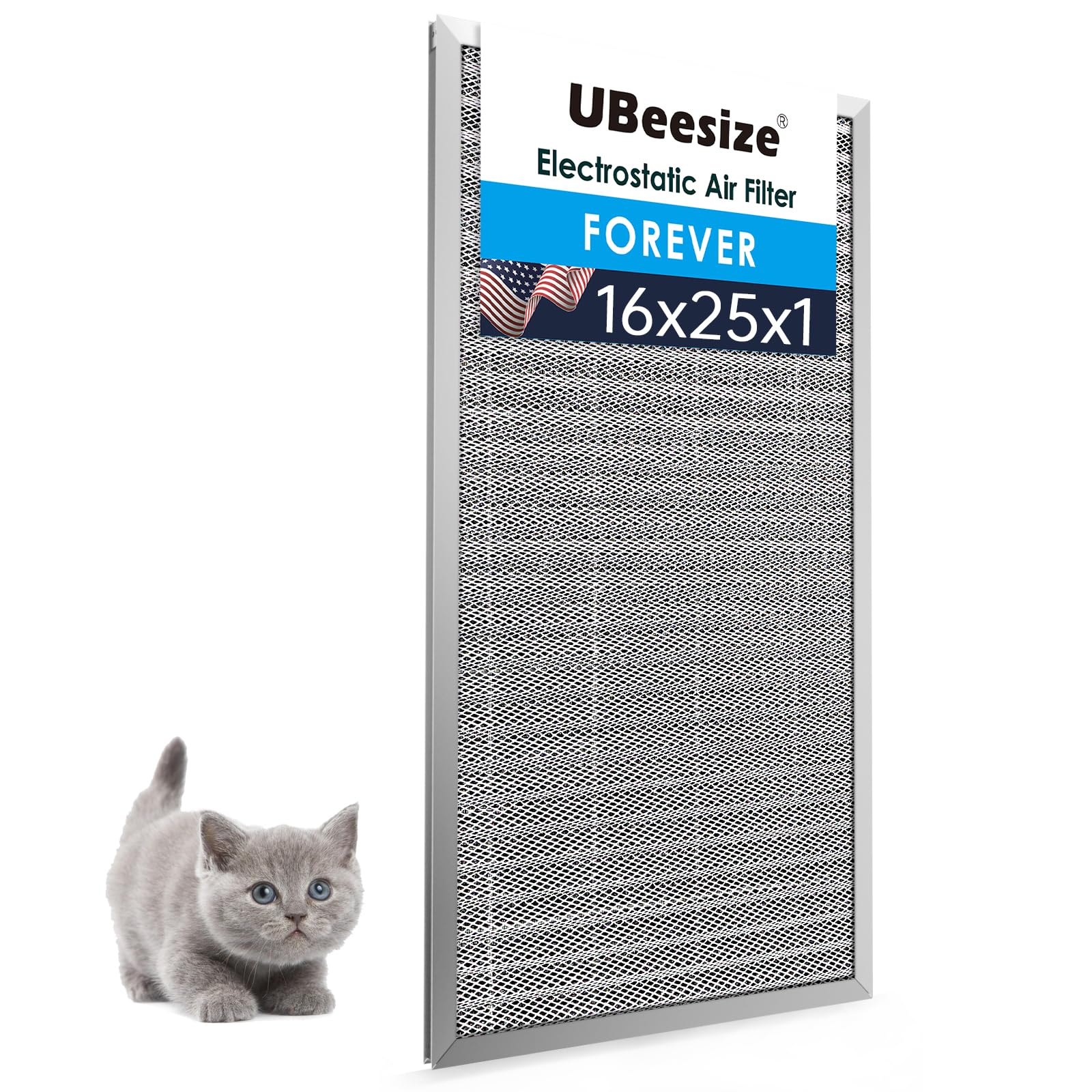 UBeesize 16x25x1 Reusable Electrostatic Air Filter HVAC AC Furnace Filter,MERV 8,Washable, Lasts a Lifetime,Permanent Air Filter,Breathe Fresher,Home And Office(Actual Size:15.5x24.65x0.82 Inch)