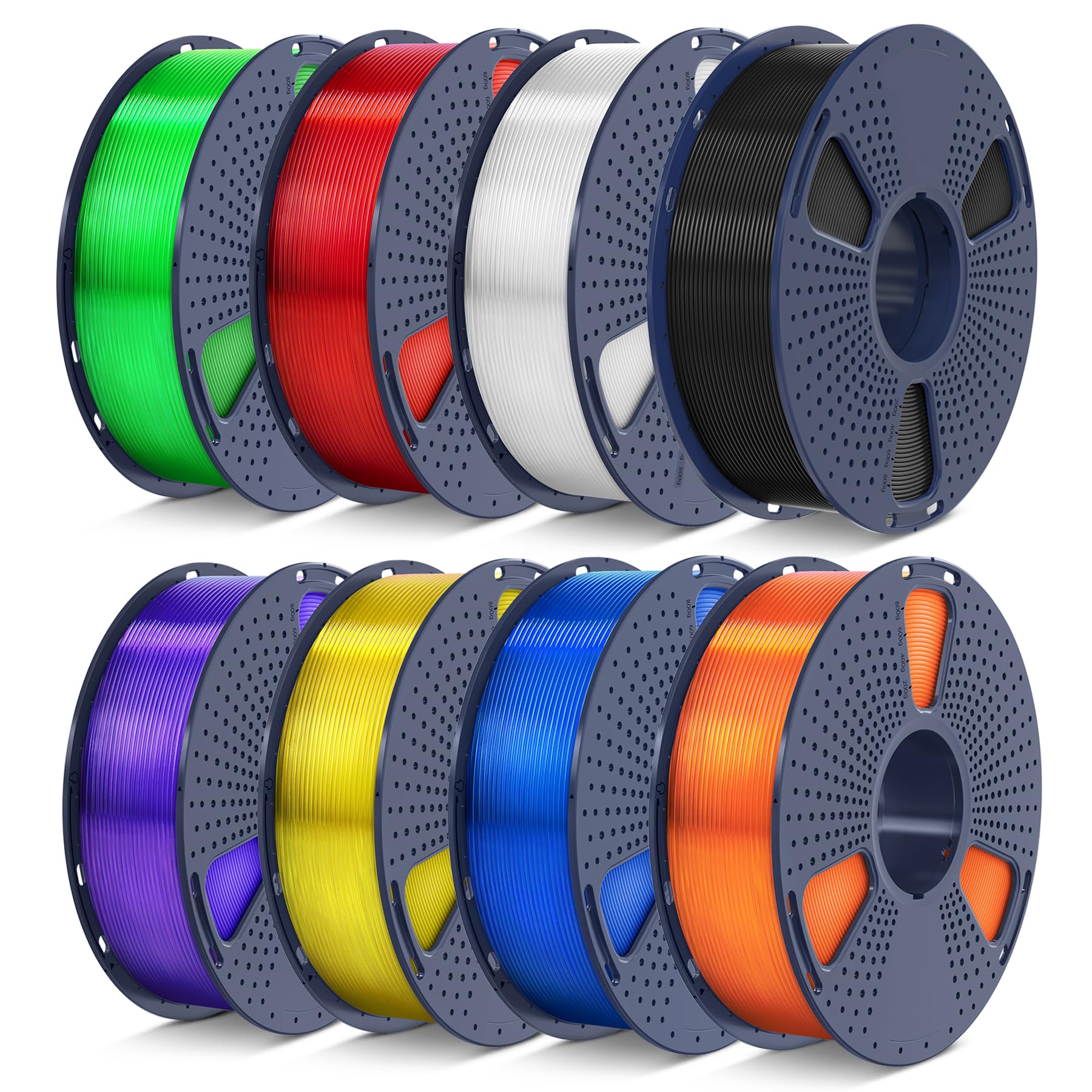 SUNLU PLA Filament 1.75 Bundle, Individually Vacuum Packed, 2kg in Total, 0.25kg per Spool, 8 Pack, Black+Clear +Clear(Yellow+Blue+Green+Purple+Red+Orange)