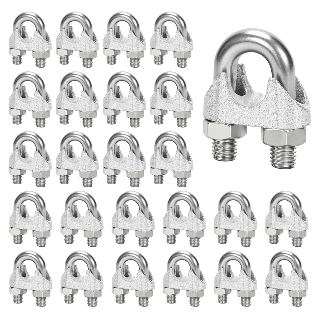 AYMMIC 25 Pcs 1/2" M13 Wire Rope Clip Cable Clamps, Galvanized U-Bolt Saddle Fasteners for Fixed Tent Rope, Wire Rope, Wire Cable, Clothes Lines