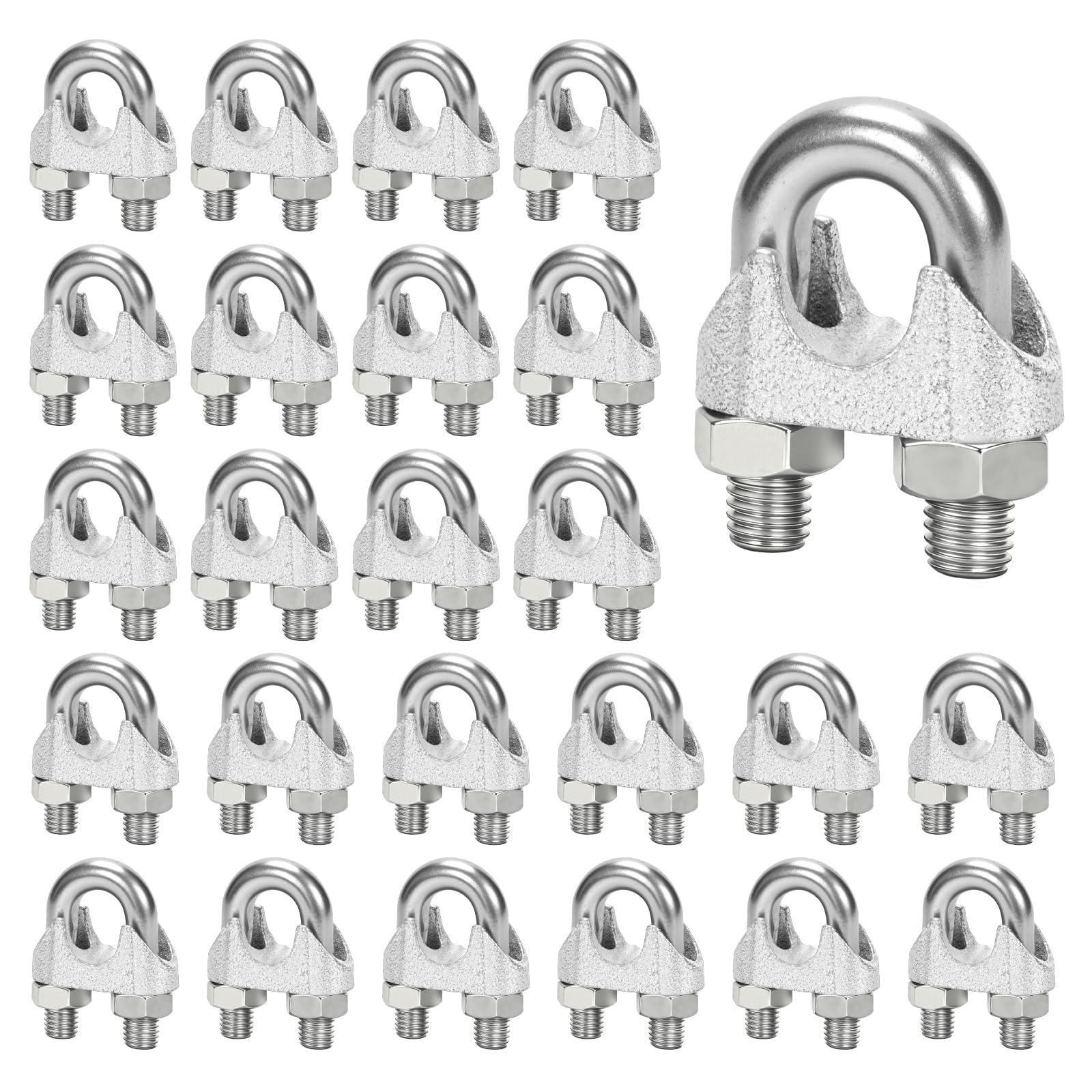 AYMMIC 25 Pcs 1/2" M13 Wire Rope Clip Cable Clamps, Galvanized U-Bolt Saddle Fasteners for Fixed Tent Rope, Wire Rope, Wire Cable, Clothes Lines