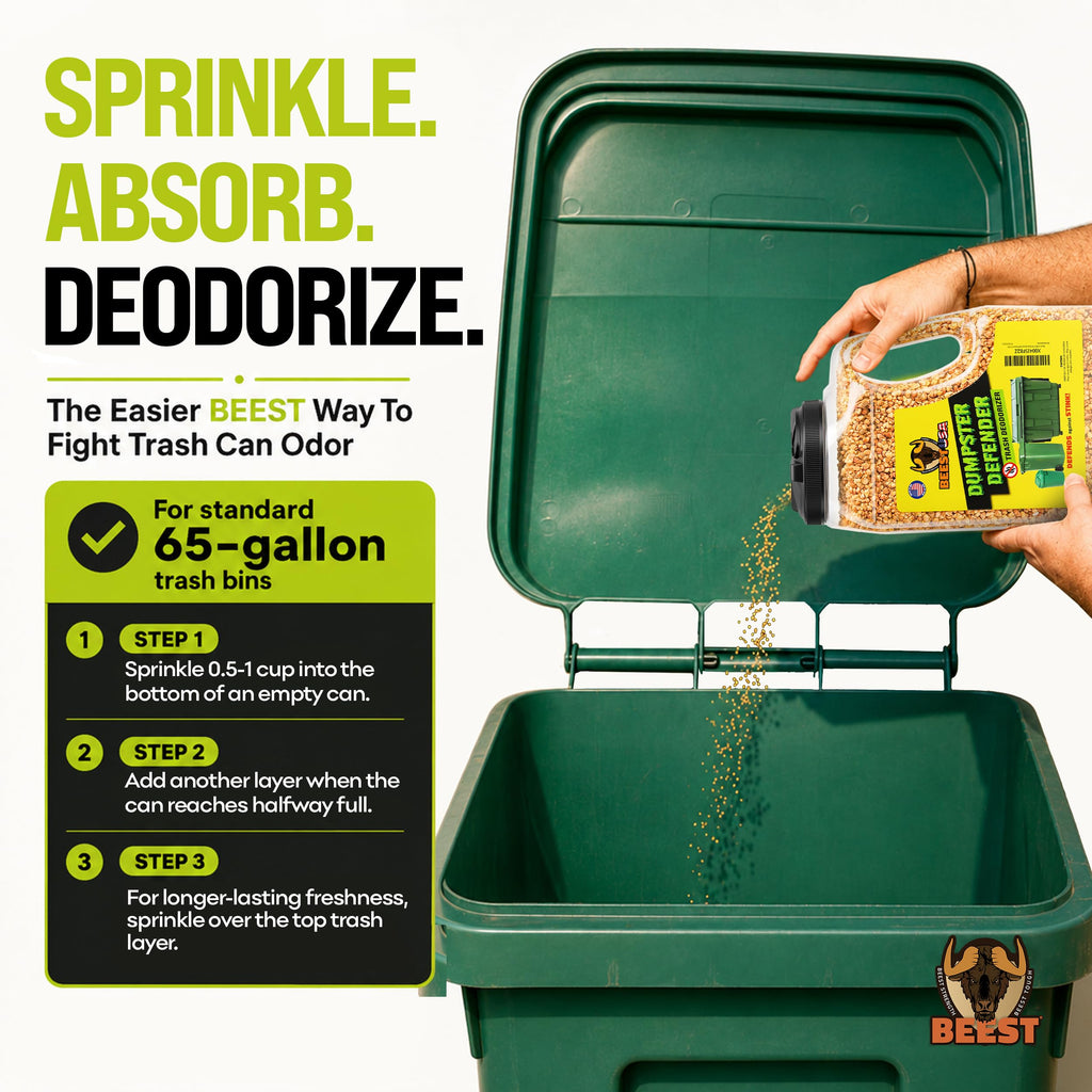 BEEST Dumpster Defender - 8lbs Outdoor Trash Can Deodorizer & Liquid Waste Absorber (Made in USA) Biodegradable Trash Can Odor Eliminator - Powerful Garbage Deodorizer for Always-Fresh Bins - 36 Cups