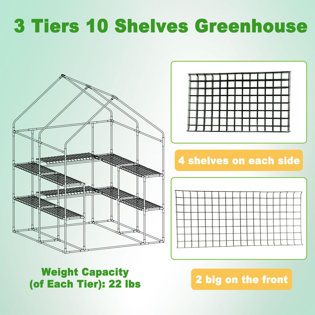 SUNGIFT Walk-in Greenhouse, 57 x 61 x 80 in, 3 Tiers 10 Shelves