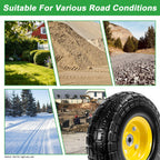 LTNICER 10" Solid Rubber Tires and Yellow Wheels 4.10/3.50-4 (10 x 3.5) Flat Free Tire with 5/8" Bearings,Heavy-Duty Replacement Tire For Gorilla Carts,Wagon,Wheelbarrow,Garden cart(2 Pack)