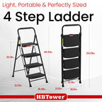 HBTower 4 Step Ladder, Step Stool Foldable with Wide Anti-Slip Pedal, Sturdy Steel Ladders for Home Adults Kitchen