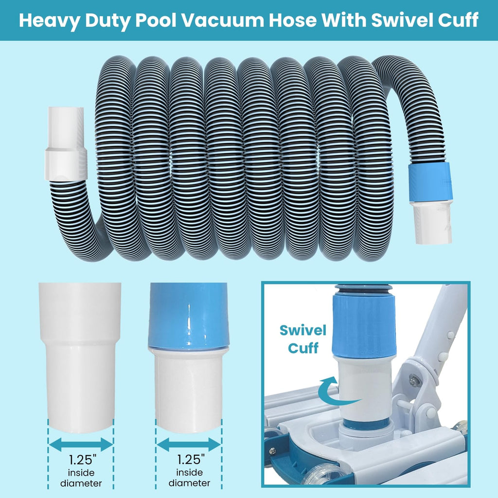 POOLWHALE Professional 1-1/2-Inch x 40-Feet Swimming Pool Vacuum Hoses and Weighted Rotatable Handle Vacuum Head with Wheels, Perfect for Above Ground and Inground Pools