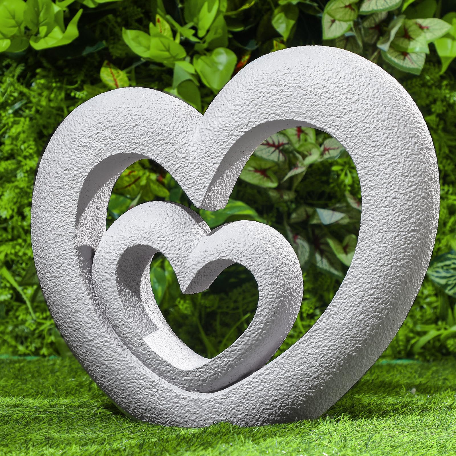 Suzile Nesting Heart Garden Sculpture Resin Outdoor Garden Statues 13.39 x 12.2 x 3.15 Inches Memorial Statues for Grave Cemetery Tombstone Patio Lawn Backyard Yard 4th of July Gift Decoration