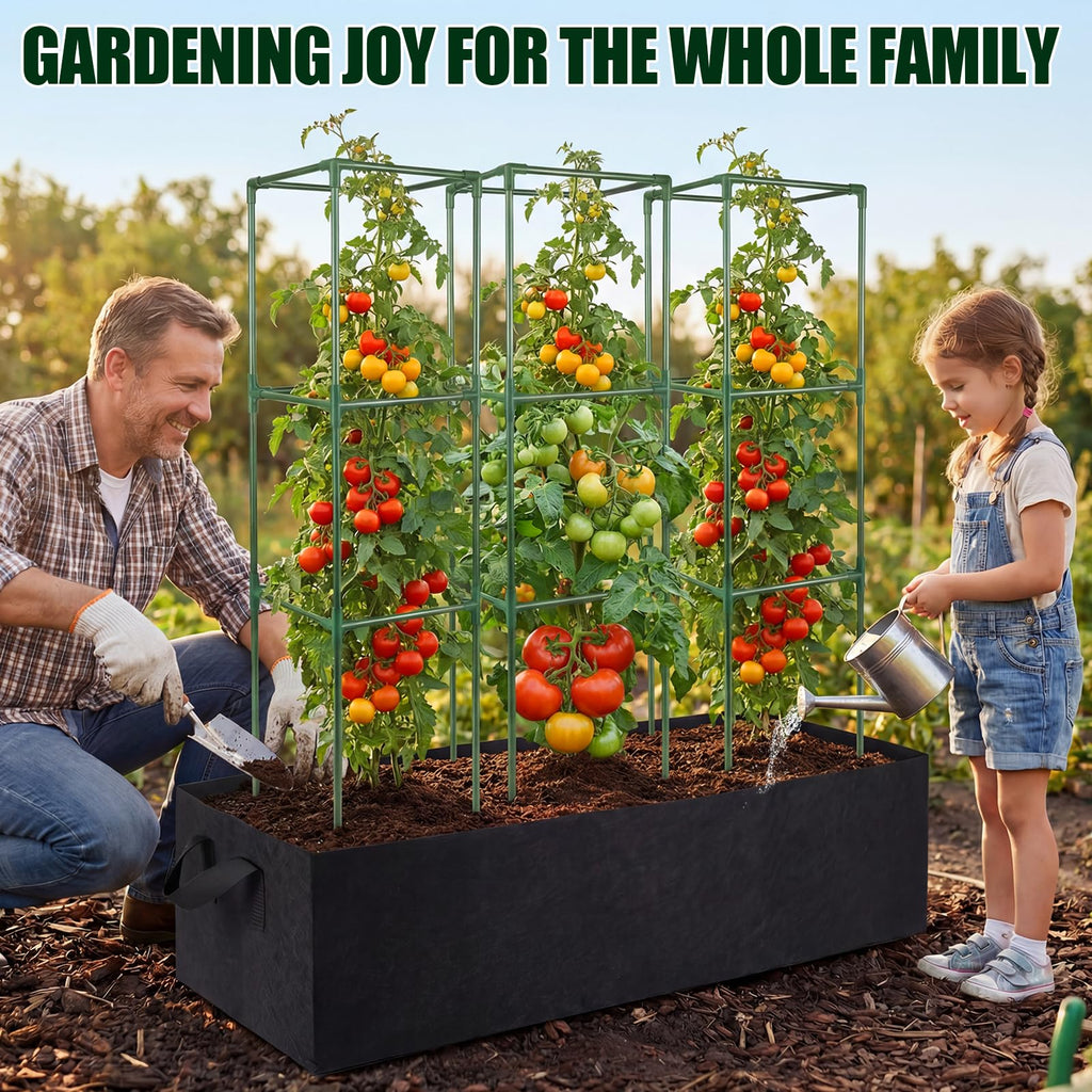 BobbleT 3 Pack Heavy Duty Tomato Cages with 86 Gallon Grow Bag, 41" Adjustable Tomato Trellis for Raised Garden Bed, Sturdy Square Plant Support for Climbing Vegetables, Cucumbers & Garden Plants