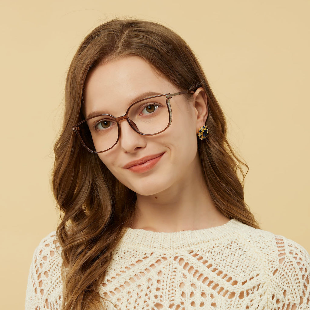GUDVUE Blue Light Glasses For Woman, Computer Reading/Gaming/Phones Glasses, Anti Glare/UV400/Eye Strain, Cat Eye, Champagne