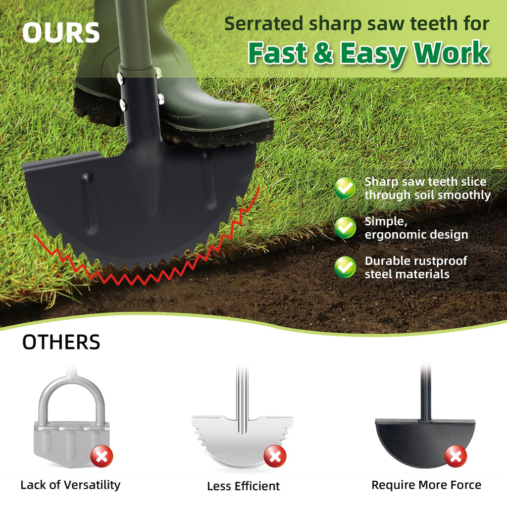 Half Moon Edger Lawn Tool - Heavy Duty Saw Tooth Manual Edgers with Sharp Blade & Wide Footplate, 38"-49" Adjustable T-Grip Handle for Landscaping, Sidewalks, Yard,Grass,Flower Bed & Garden Edging