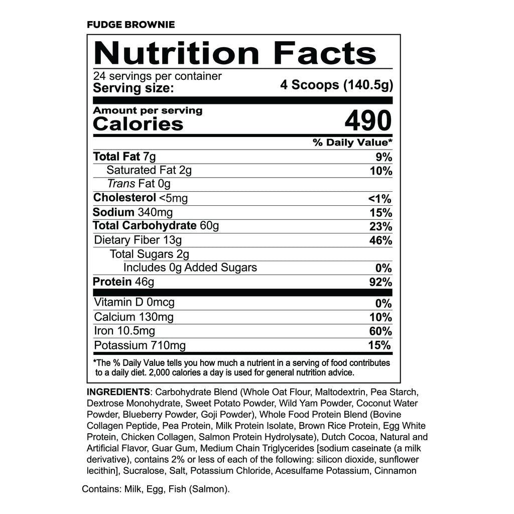 REDCON1 MRE Whole Food Protein Powder, Fudge Brownie - Meal Replacement Made with Animal and Plant Based Protein Sources, Nutrient and Calorie Dense, 0g Added Sugar (24 Servings)