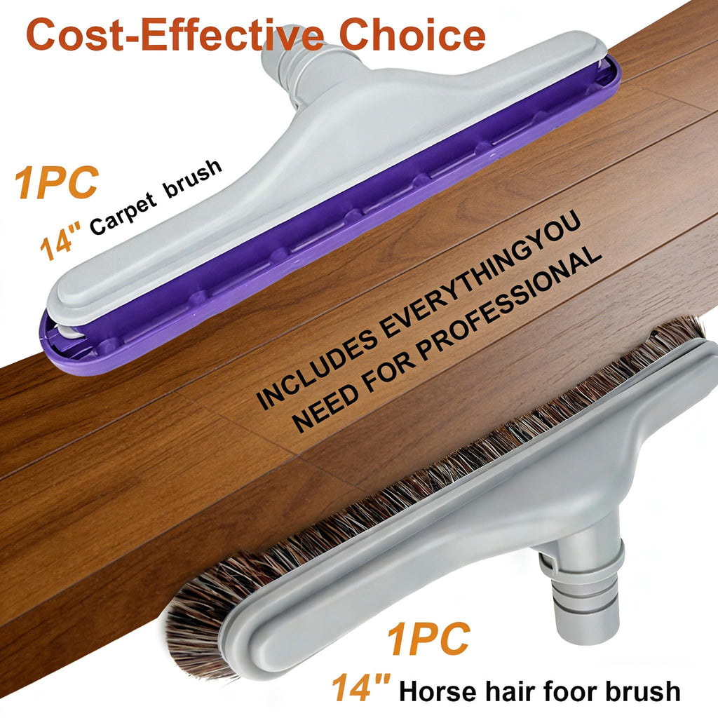 YZXQWRON Backpack Vacuum Floor Tool Set Compatible with ProTeam Vacuum & Hoover C2401, S Wand + 14" Horsehair Brush + 14" Carpet Brush, 1.5" Connection, Replacement Parts for ProTeam Backpack Vacuum