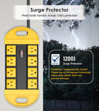 CCCEI Outdoor Power Strip Weatherproof with 8 Plug, Waterproof Extension Cord with Multiple Outlets, Christmas Exterior Garden Yard Surge Protector 6FT.