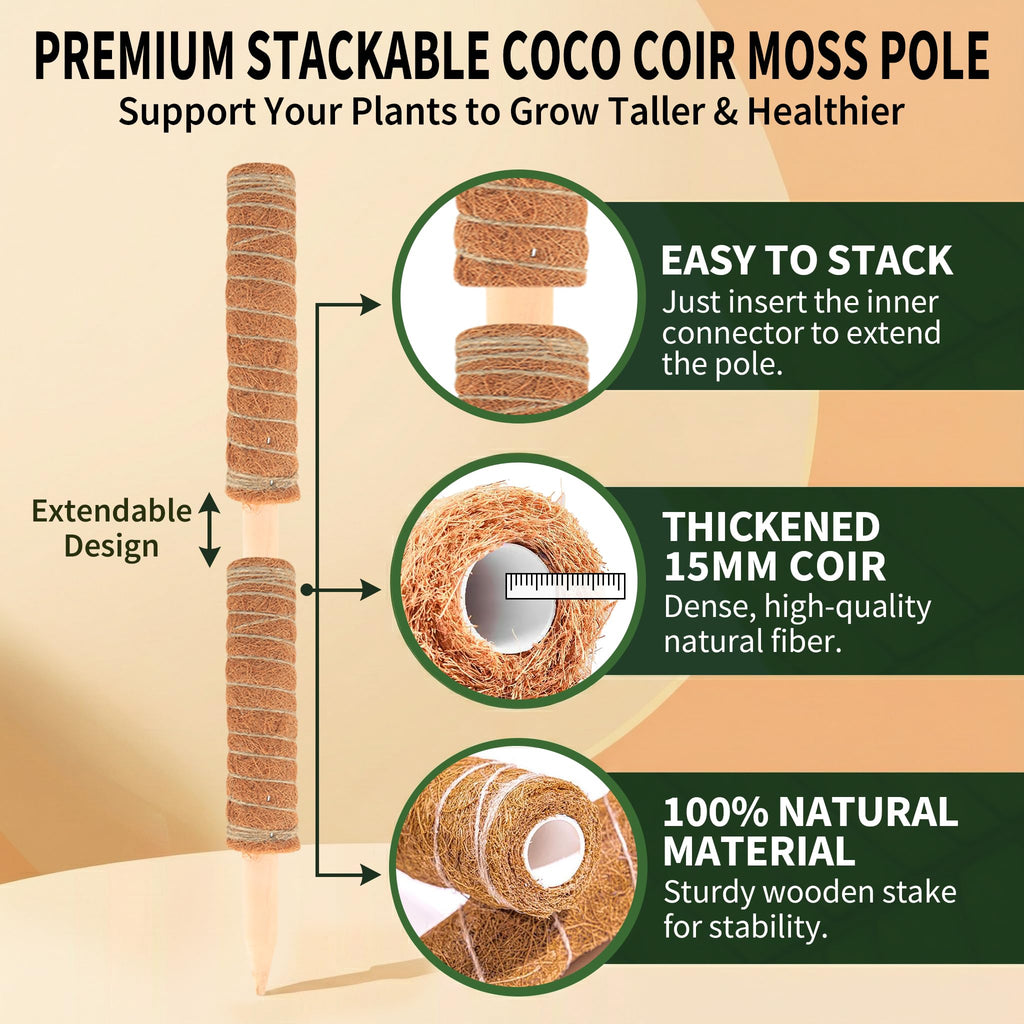 28'' Bendable Moss Poles & 12'' Stackable Coir Plant Sticks for Monstera