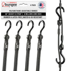 The Perfect Bungee 36" Adjust-A-Strap, Adjustable Heavy Duty Polyurethane Bungee Strap, Heavy Duty Nylon Hooks, Made in the USA, 4 Pack, Black