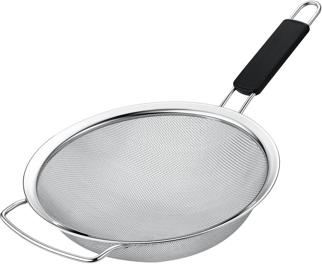 Kafoor 9" Large Fine Mesh Strainer with Thermo Plastic Rubber Handle - Sieve Fine Mesh Stainless Steel - Ideal Kitchen Essential to Strain Pasta, Quinoa and Rice