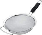 Kafoor 9" Large Fine Mesh Strainer with Thermo Plastic Rubber Handle - Sieve Fine Mesh Stainless Steel - Ideal Kitchen Essential to Strain Pasta, Quinoa and Rice