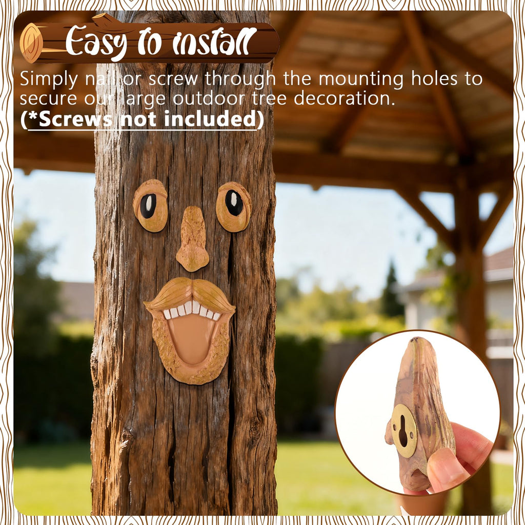 4 Pack Tree Faces Decor Outdoor, Tree Face Outdoor Statues Old Man Trees Hugger Yard Art Garden Decor, Funny Bark Ghost Statues for Halloween Easter Spring Decoration