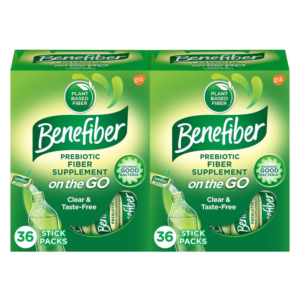 Benefiber On The Go Prebiotic Fiber Supplement Powder for Digestive Health, Daily Fiber, Unflavored Stick Packs - 36 Sticks (Pack of 2)