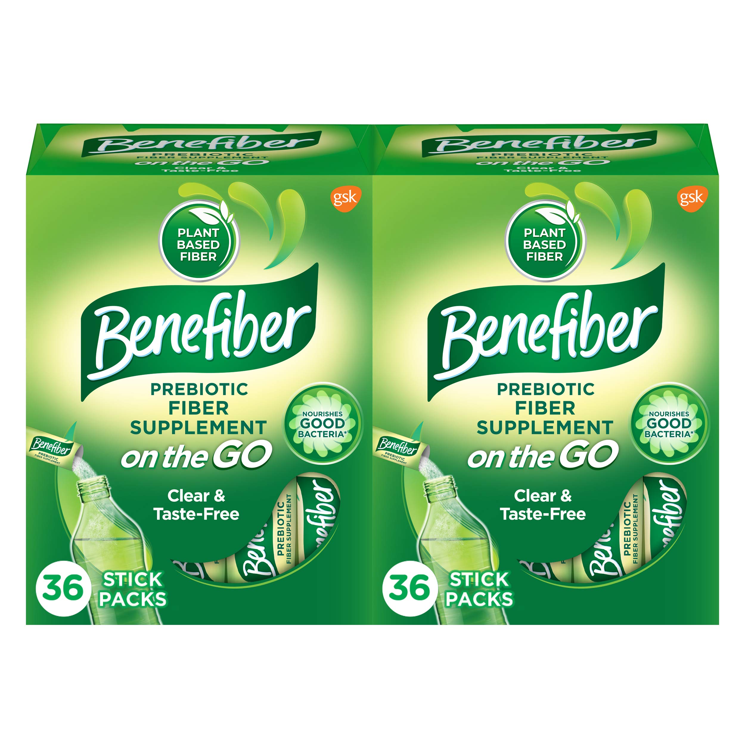 Benefiber On The Go Prebiotic Fiber Supplement Powder for Digestive Health, Daily Fiber, Unflavored Stick Packs - 36 Sticks (Pack of 2)