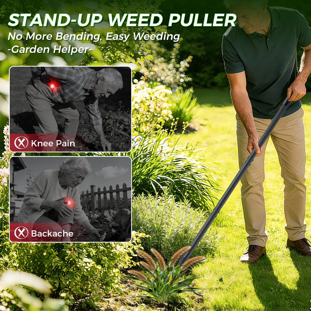 RexWeed Stand Up Weed Puller Tool, 46" Adjustable All-Metal Long Handle Weeder with 4-Claw Steel Head, Remove Weeds by Roots Without Bending or Kneeling, Heavy Duty Garden Tool Back & Knee Friendly