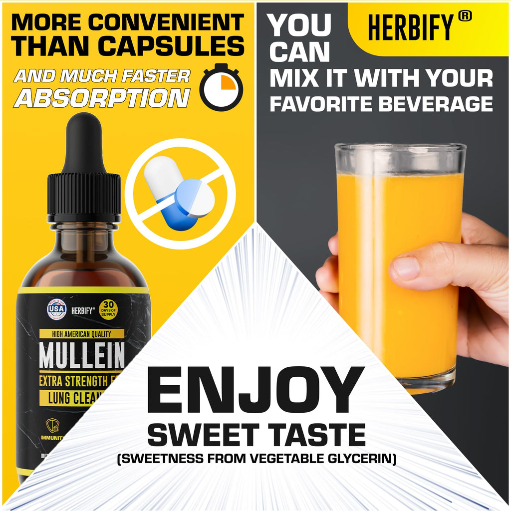 HERBIFY Mullein Extract 2 oz Tincture for Respiratory Health, Mullein Leaf and Flowers Blend (Verbascum Densiflorum)
