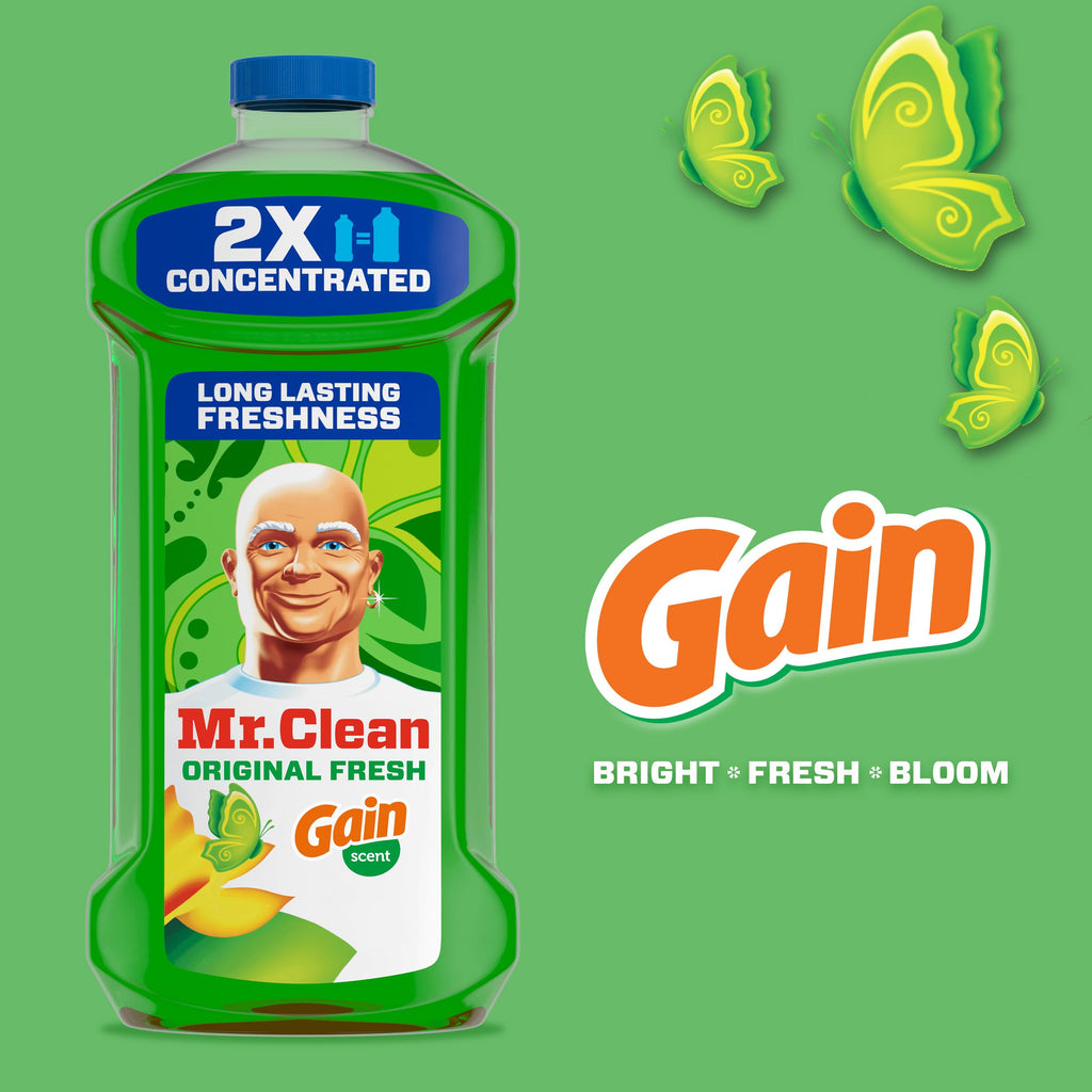 Mr. Clean All Purpose Cleaner,Floor Cleaner for Mopping Home,Bathroom,& Kitchen,Cleaning Liquid for Mop & Bucket,Cleaning Supplies,Multi-Surface Dilutable,Gain,41oz,(Pack of 4)