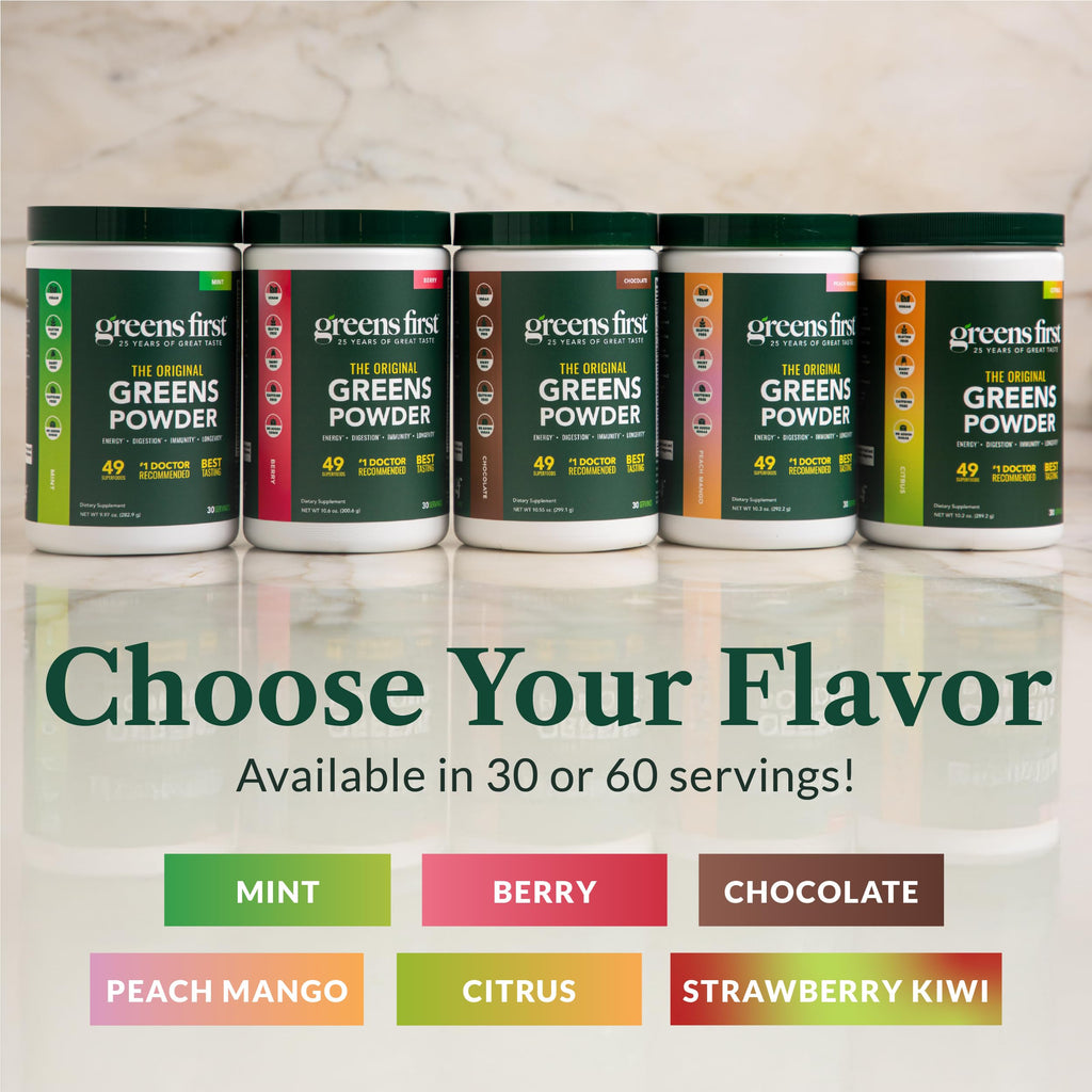 Greens First Original Greens Powder - 49 Superfoods - Organic Fruits & Veggies - Prebiotics, Probiotics & Digestive Enzymes - Antioxidant Smoothie - Dairy Free, Vegan & Non-GMO (Mint, 60 Servings)