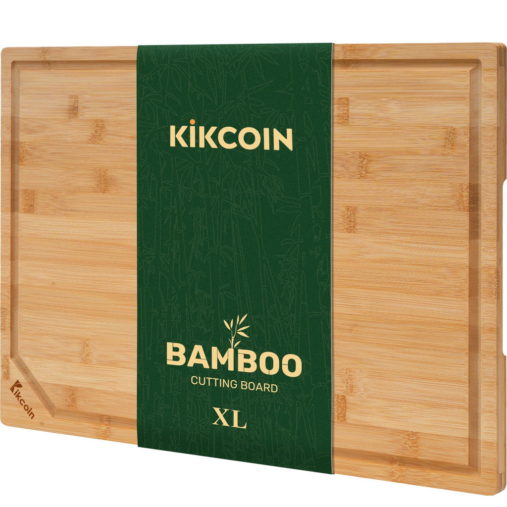 Kikcoin 17”×11” Bamboo Cutting Boards for kitchen, Reversible, XL, Natural
